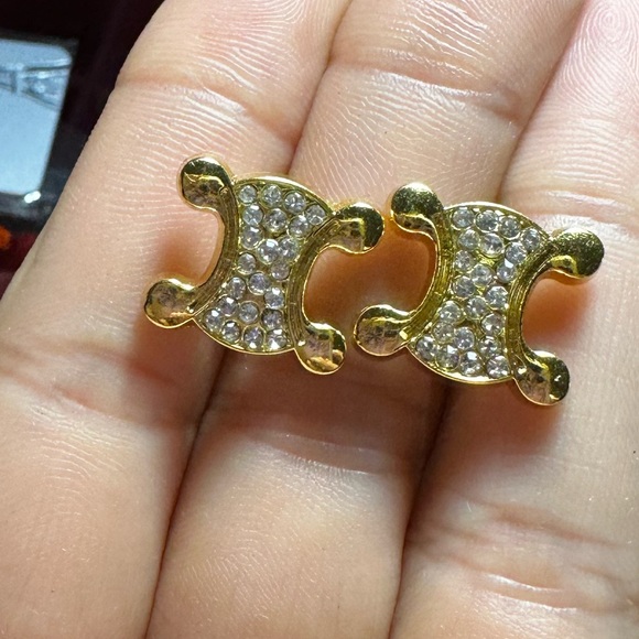 Celine Gold Crystal Metal Buttons Turned into Earring Studs Macadam Triomphe - Picture 9 of 16